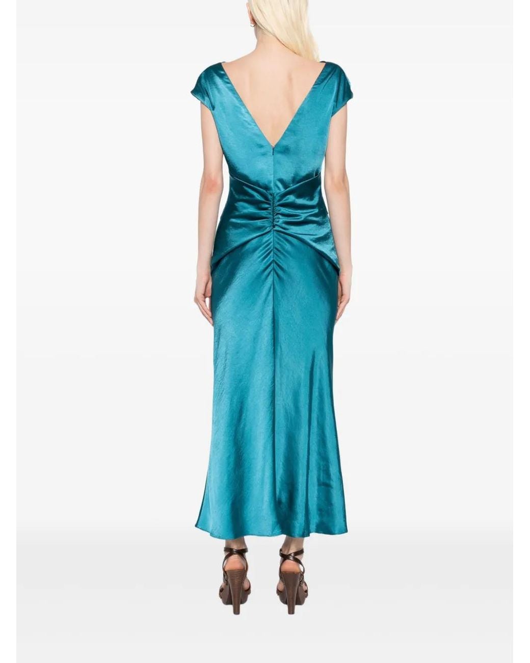 Amsale Blue Hammered Gathered Dress