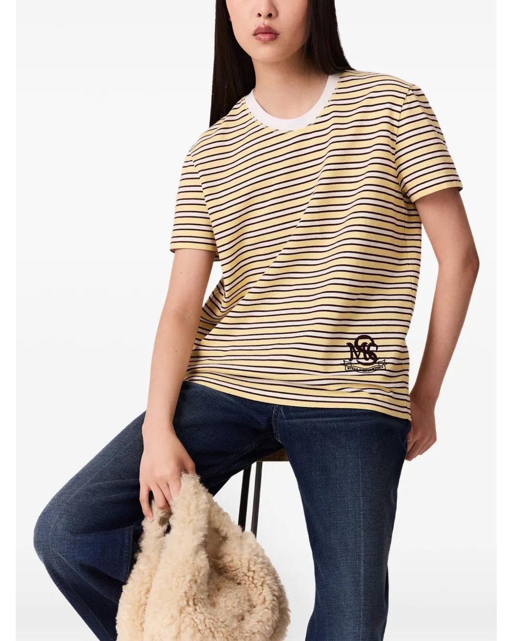 Stella McCartney Natural Striped Logo-Patch T-Shirt
