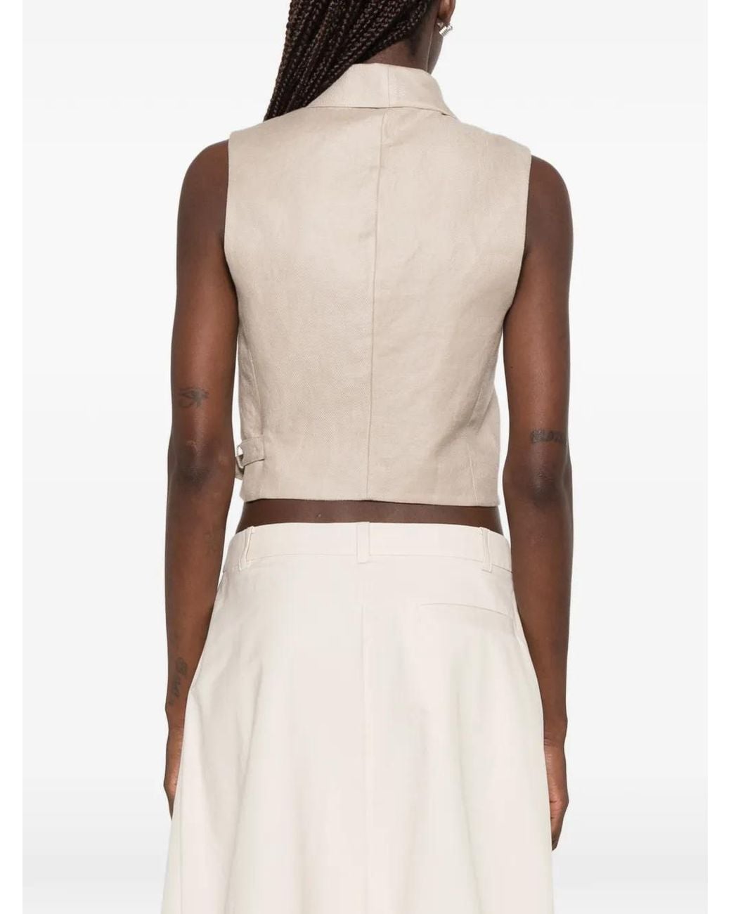 Brunello Cucinelli White Linen Diagonal Vest With Monili
