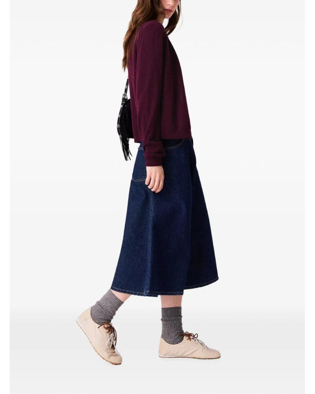 Maje Blue A-Line Midi Skirt