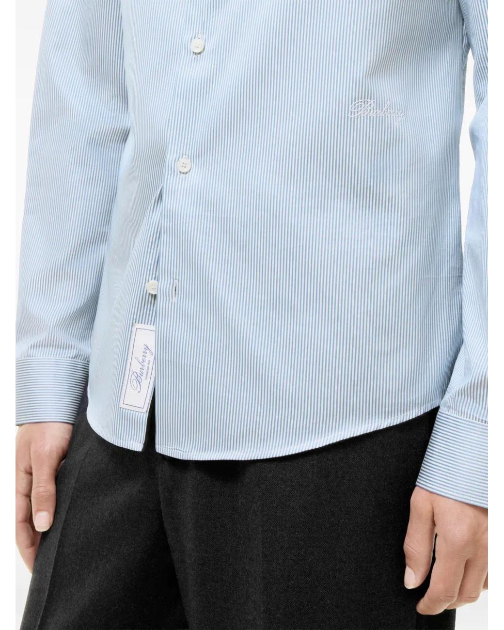 Burberry Blue Mini Stripe Detail Shirt for men
