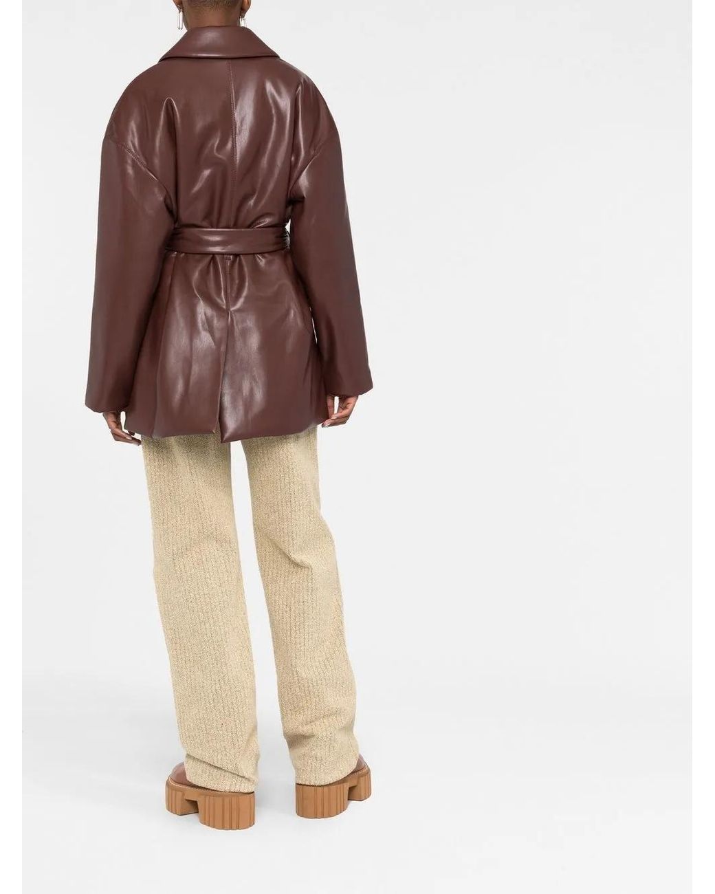 Nanushka Brown Belted Faux-Leather Blazer