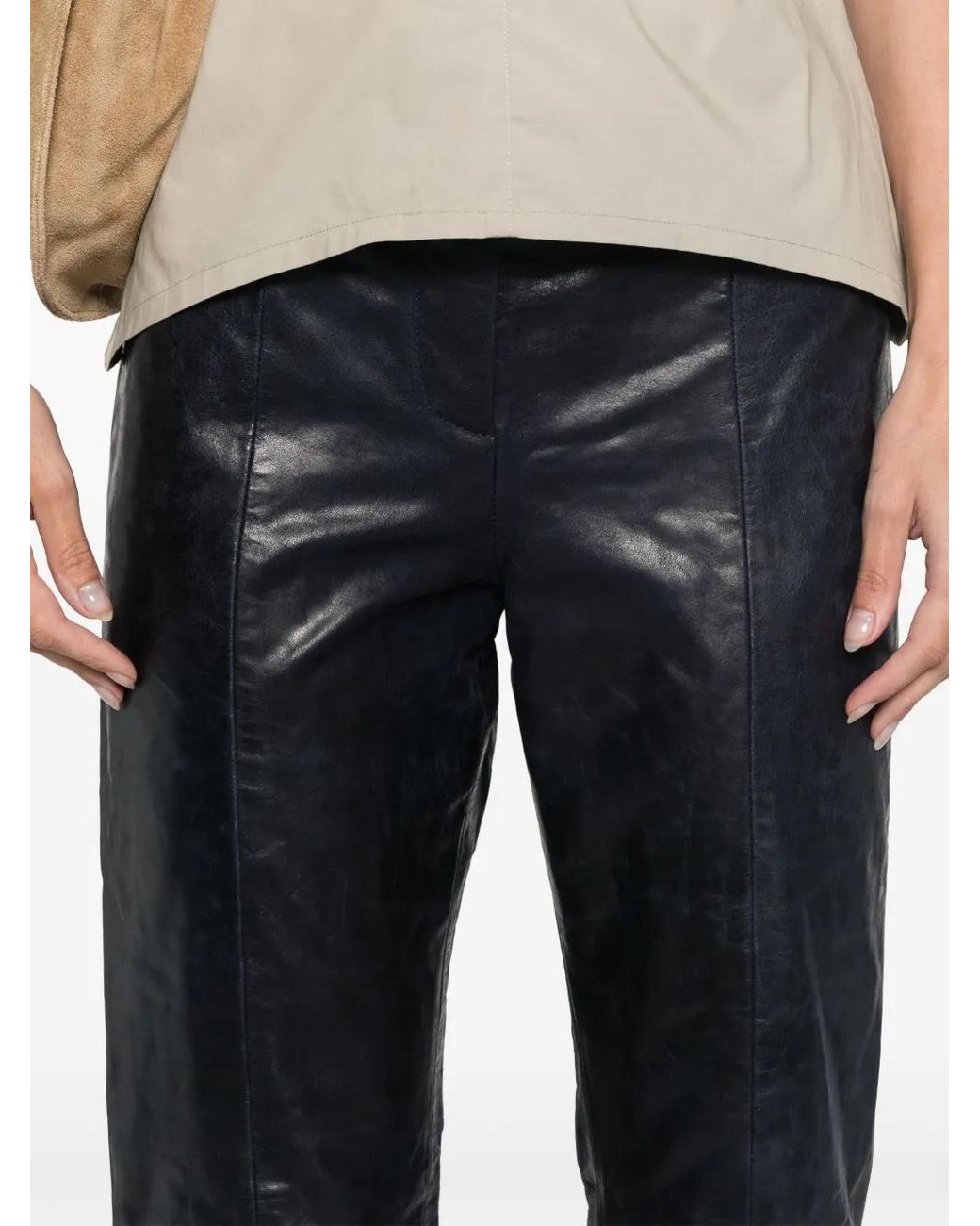 Remain Blue Slim-Fit Leather Trousers