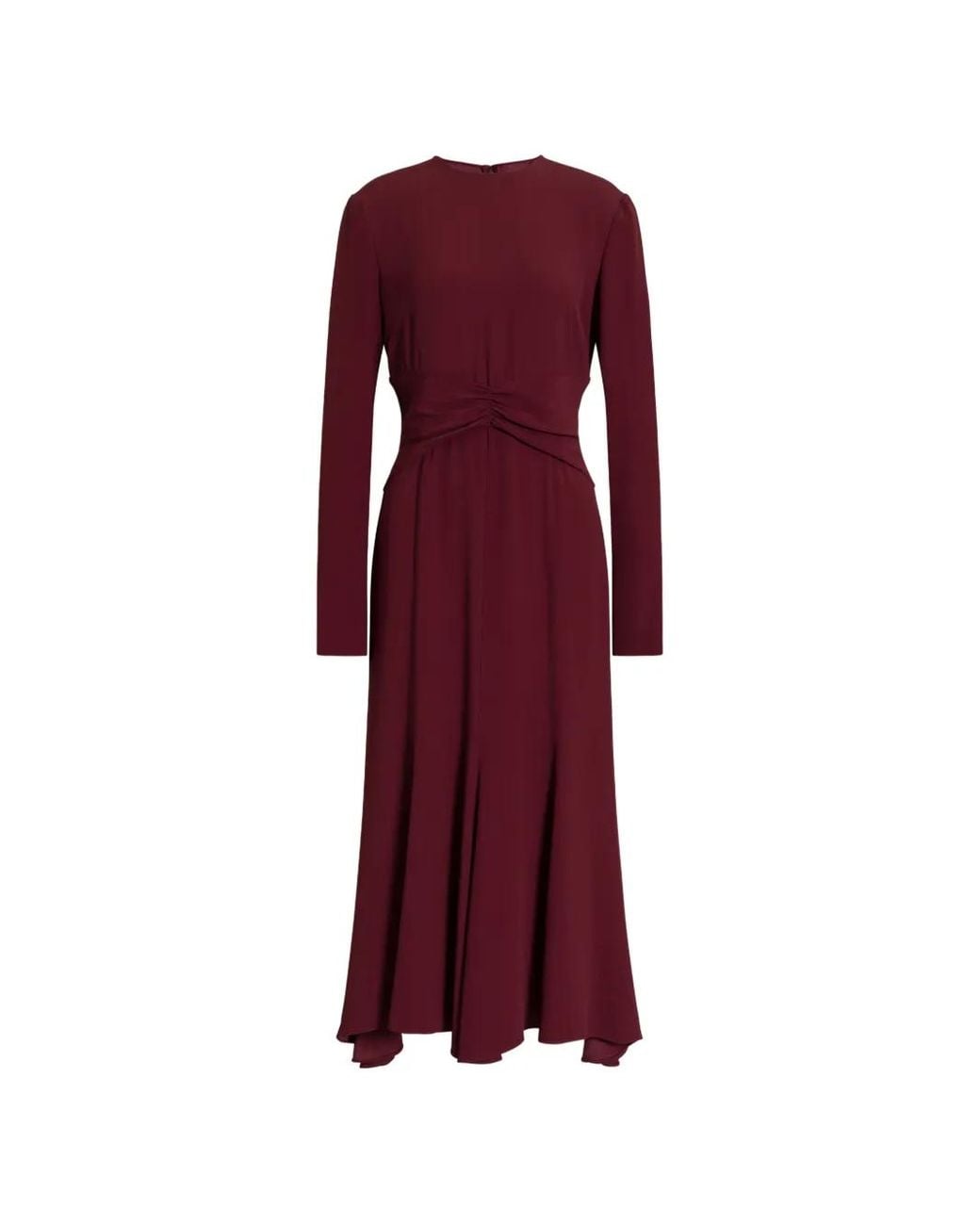 Alberta Ferretti Purple Midi Ruched-Waist Long-Sleeve Dress