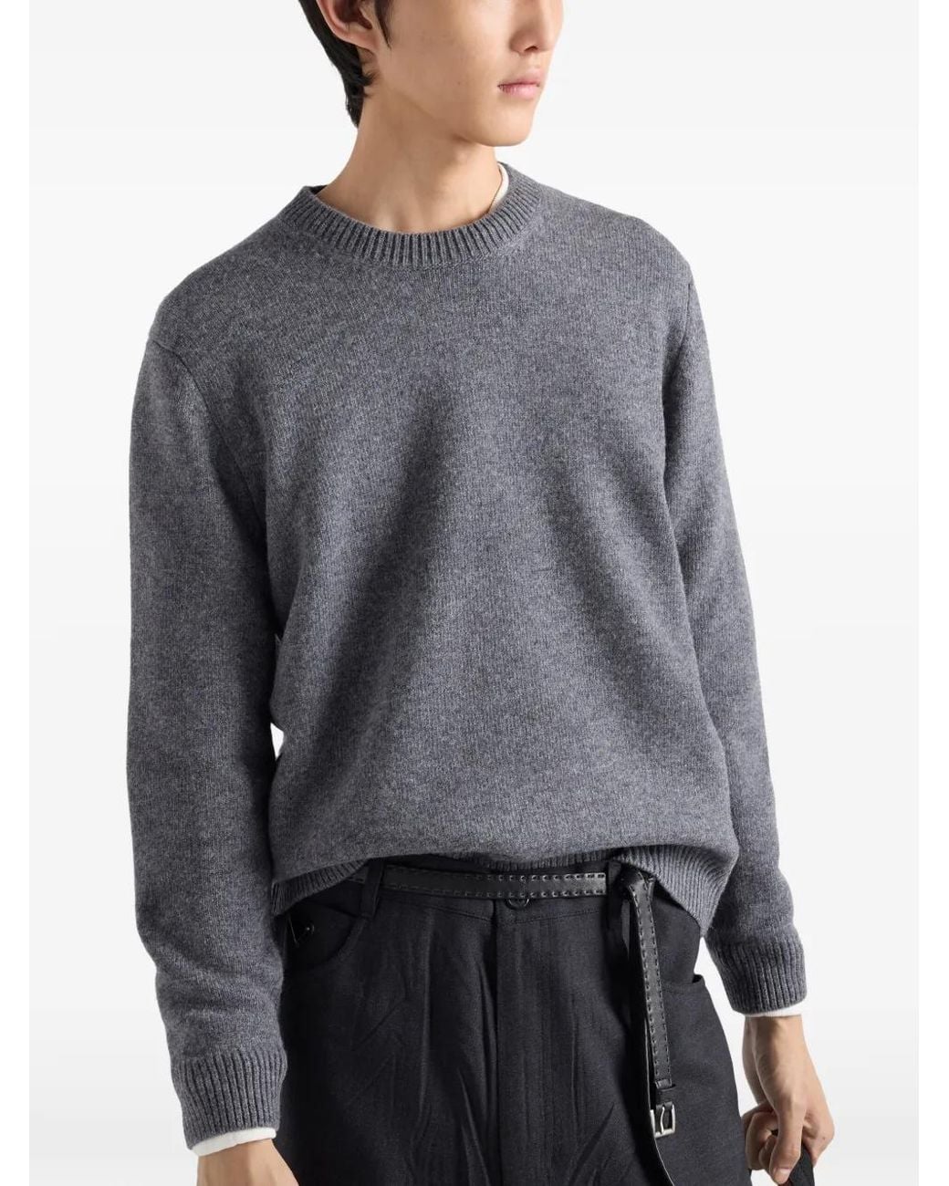 Prada Gray Wool Crew-Neck Sweater for men