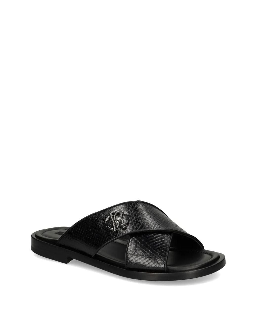 Roberto Cavalli Black Snakeskin Sandals for men