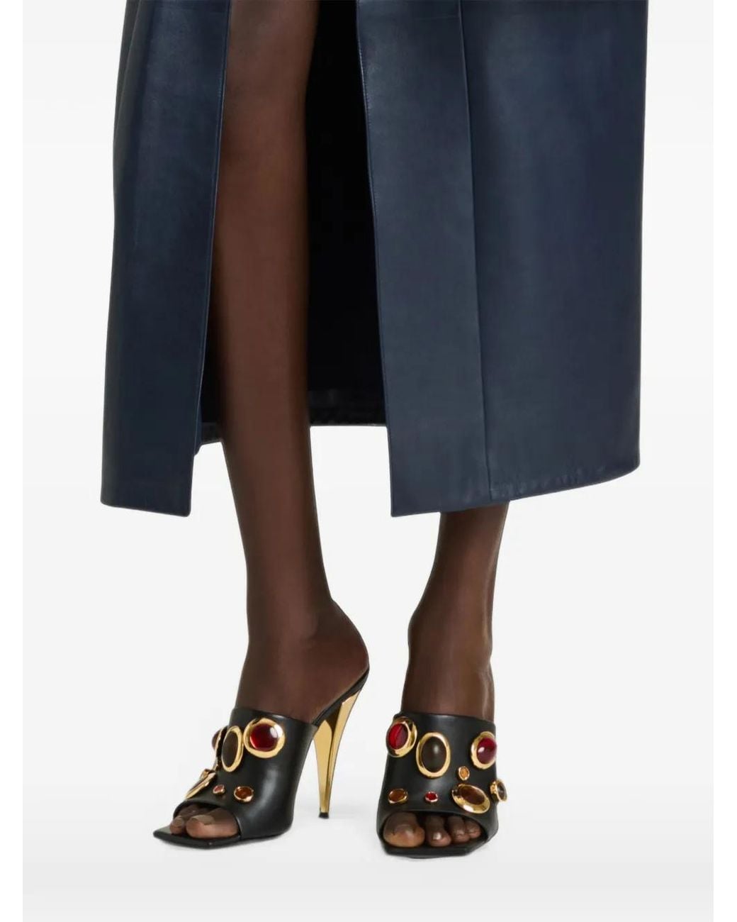 Givenchy White Mules Sliced Carré En Cuir Avec Bijoux