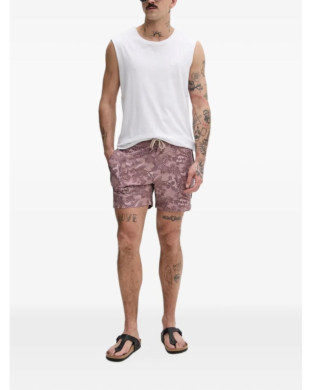 Hurley Pink Paisley-Print Side-Stripe Swim Shorts for men