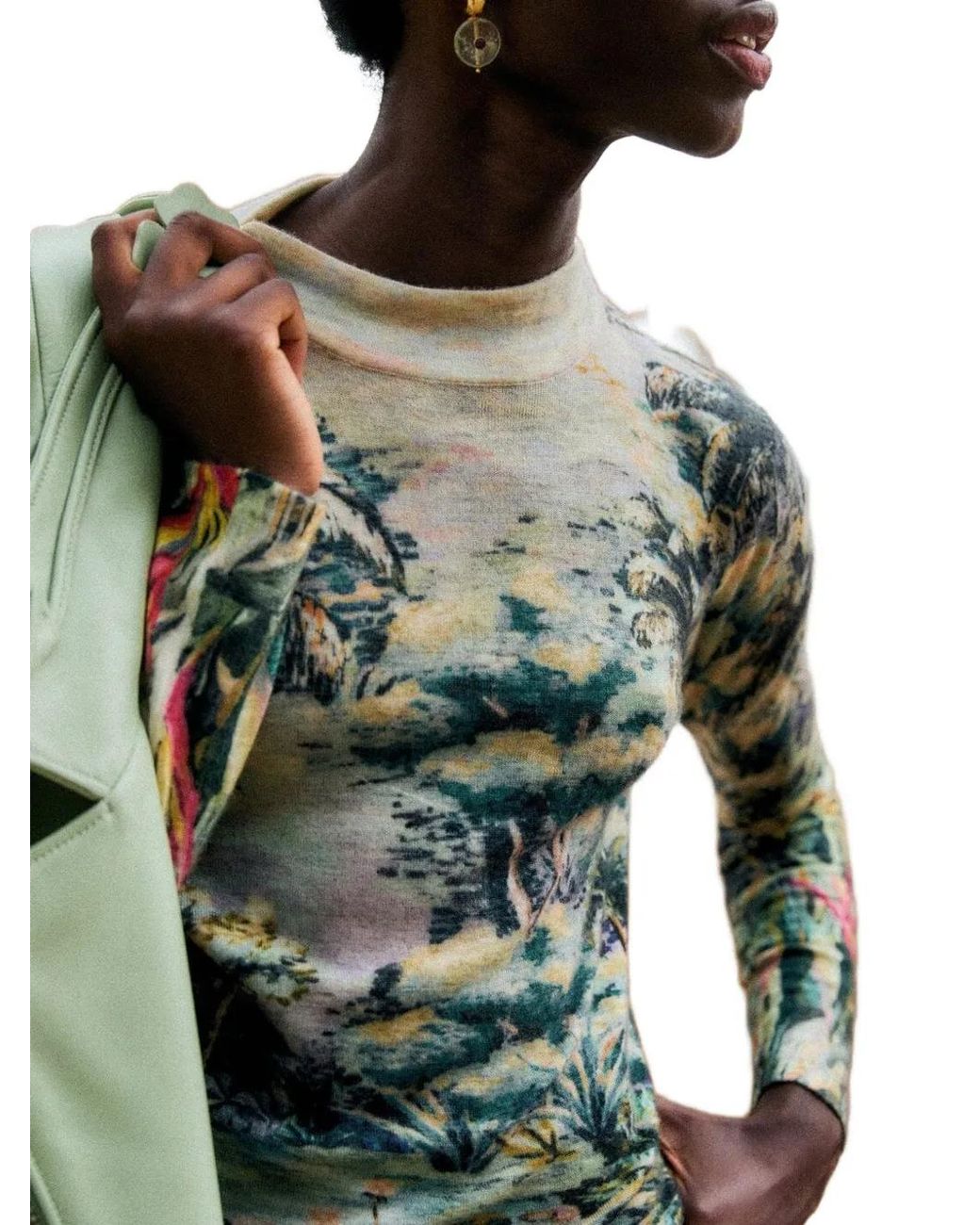 Farm Rio Green Petricor Long-Sleeve Knit Top