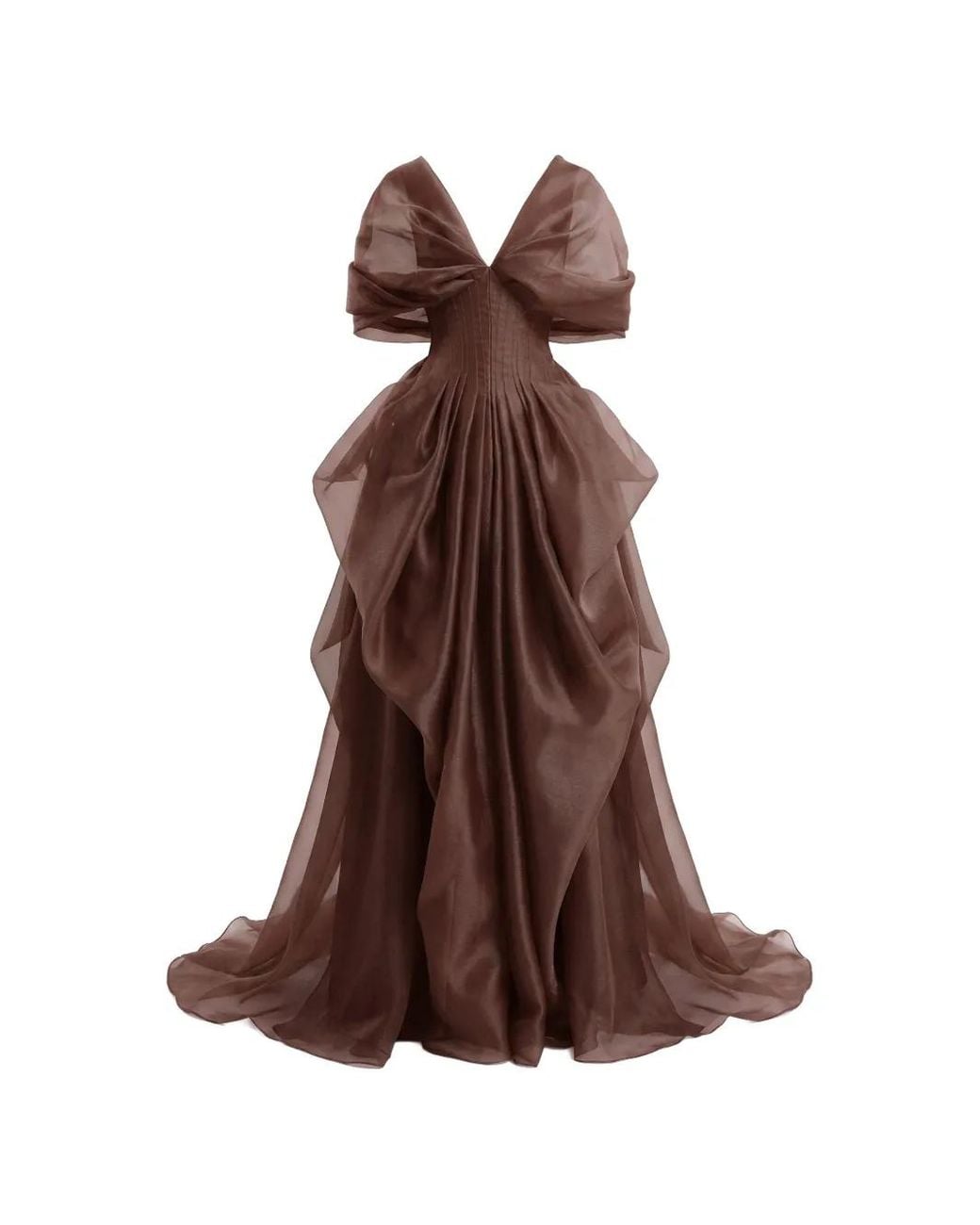 Gemy Maalouf Brown Draped V-Neck Corset Dress