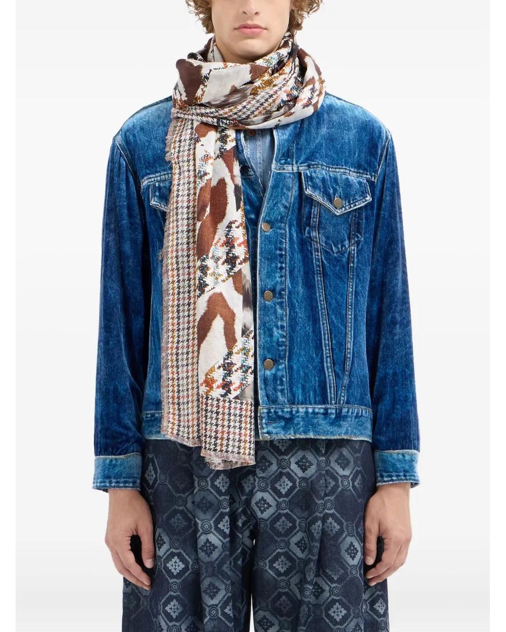 Pierre Louis Mascia Natural Houndstooth-Pattern Scarf