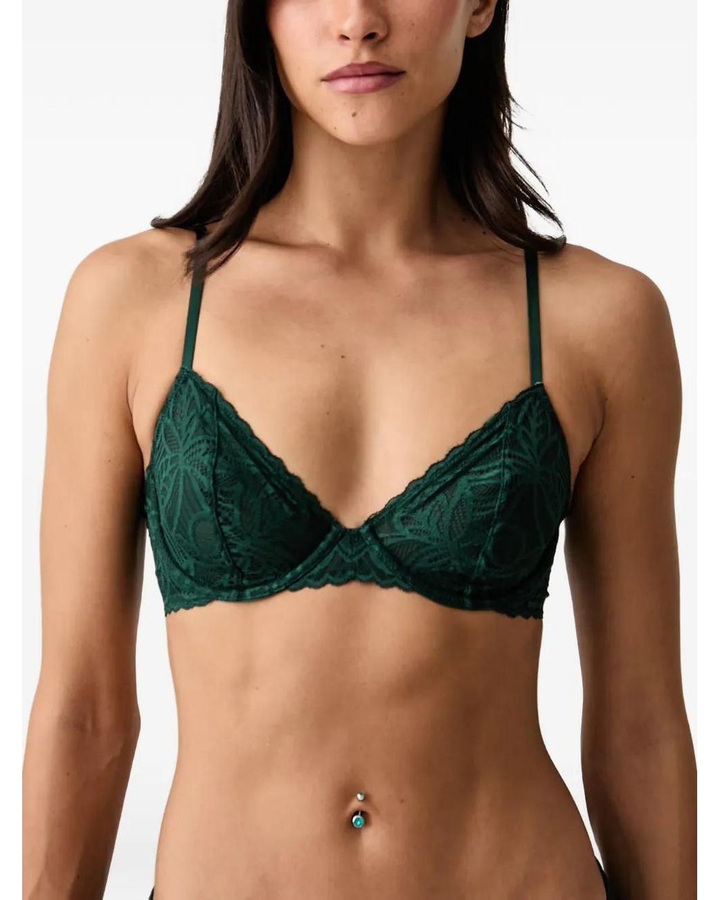 DKNY Green Lace-Patterned Underwired Bra