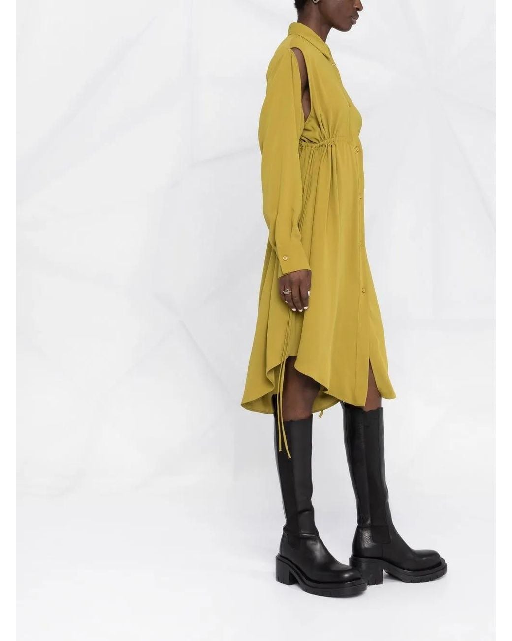MM6 by Maison Margiela Yellow Slit-Sleeved Shirt Dress