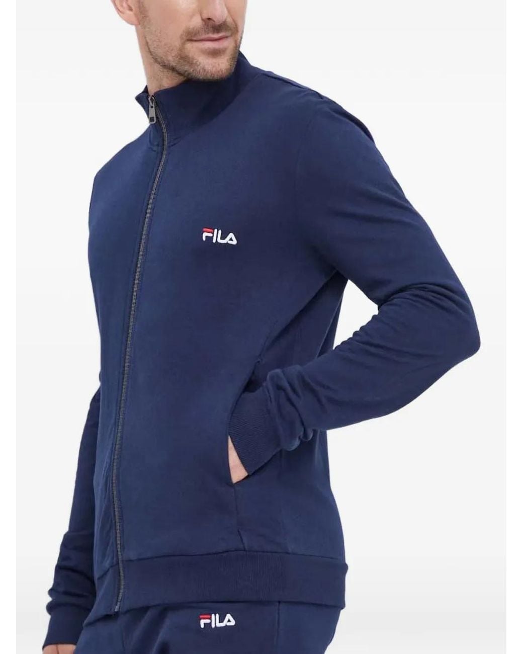 Fila Blue Logo-Embroidered Zip-Up Sweatshirt for men
