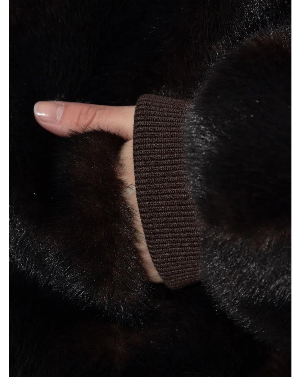 MM6 by Maison Margiela Black Ribbed-Trim Faux-Fur Jacket