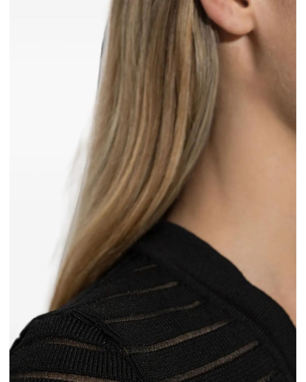 Balmain Black Sheer-Panel V-Neck Mini Dress