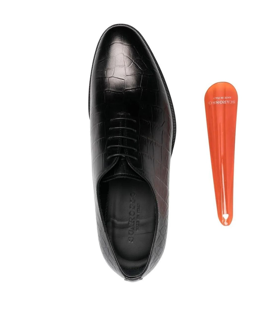 Scarosso Black Crocodile-Effect Lace-Up Shoes for men