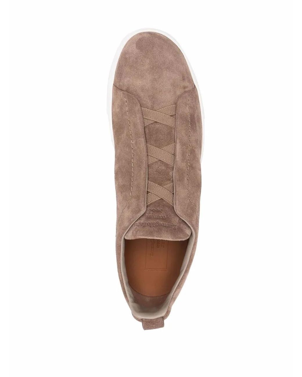 Zegna Brown Triple Stitch Slip-On Sneakers for men