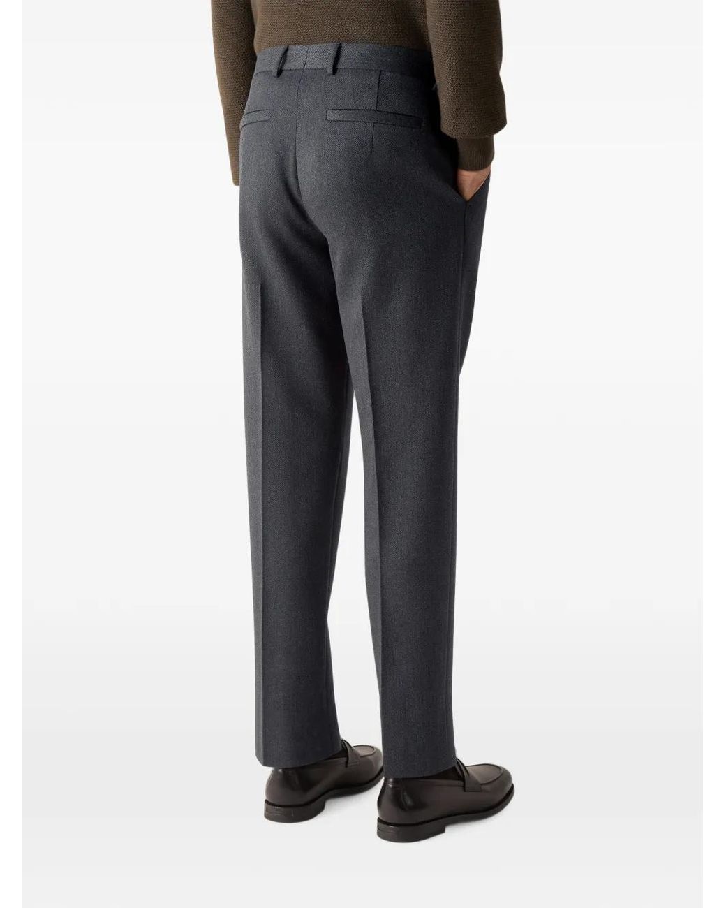 Zegna Blue Dark Mélange Wool And Cashmere Pants for men