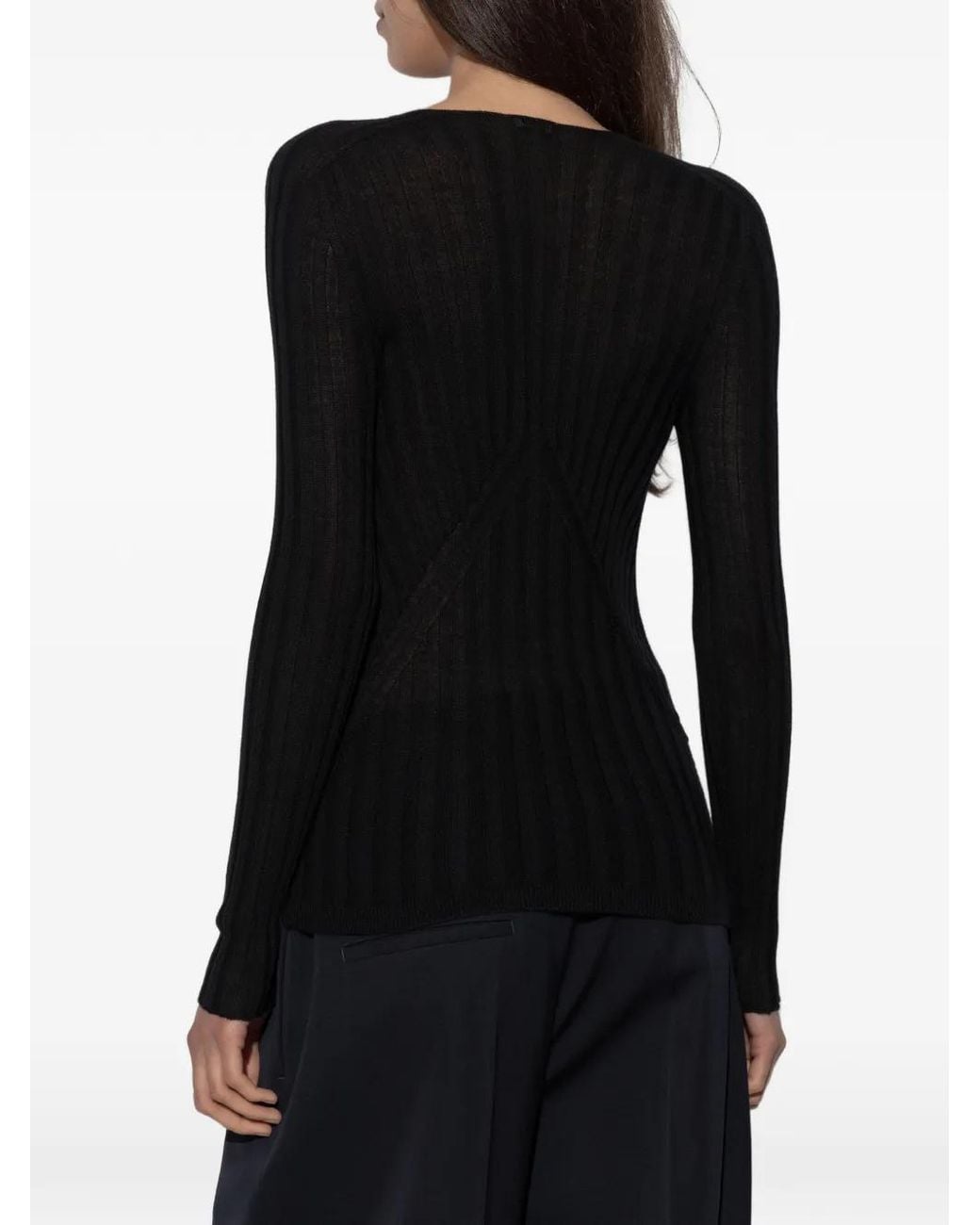 Jil Sander Black Cashmere Blend V-Neck Sweater