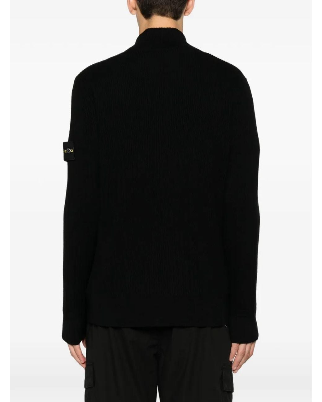 Stone Island Gerippter Strickpullover Mit Logo-Patch in Black für Herren