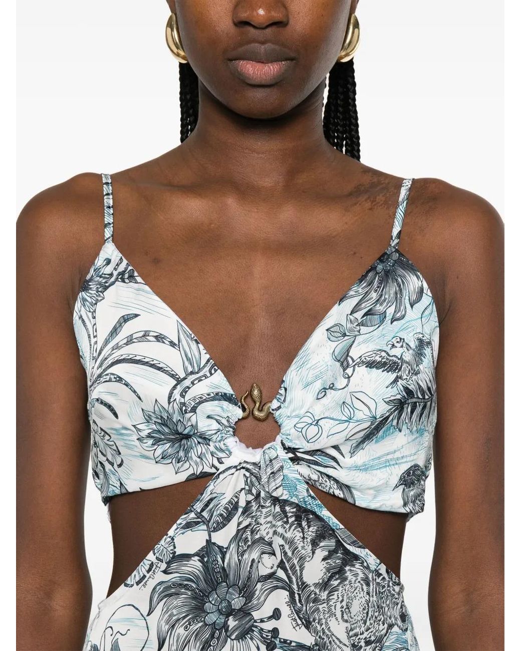 Just Cavalli White Raso Vi Strange Jungle Maxi Dress
