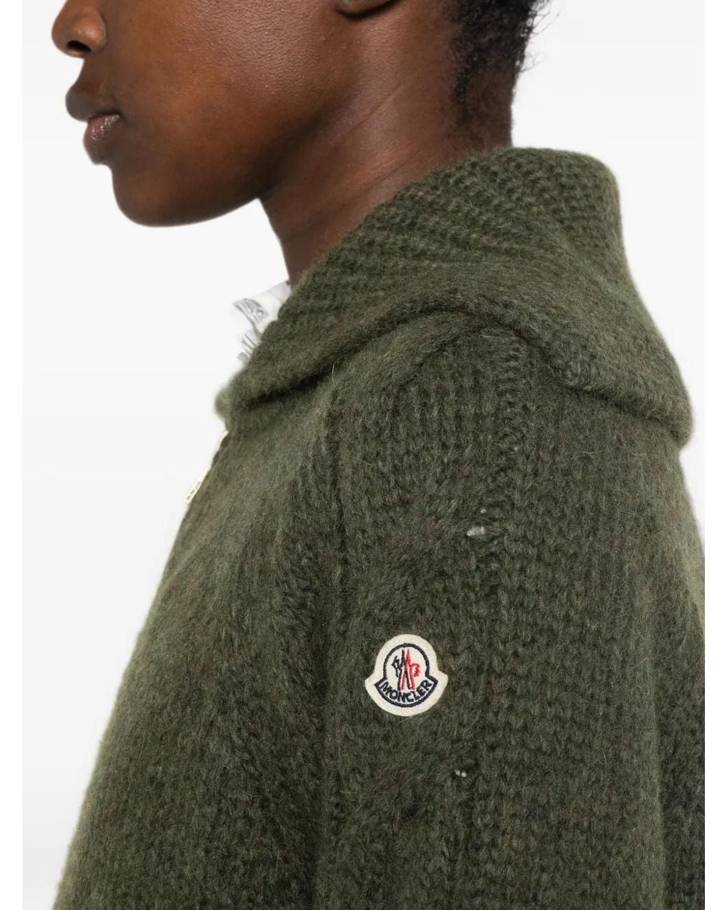 Moncler Green Cardigan À Fermeture Zippée
