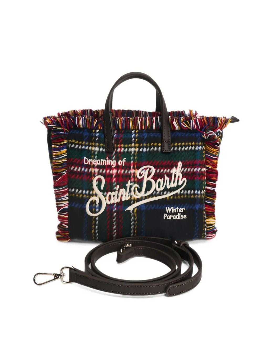 Mc2 Saint Barth Black Vanity Mini Tartan Fringed Tote Bag