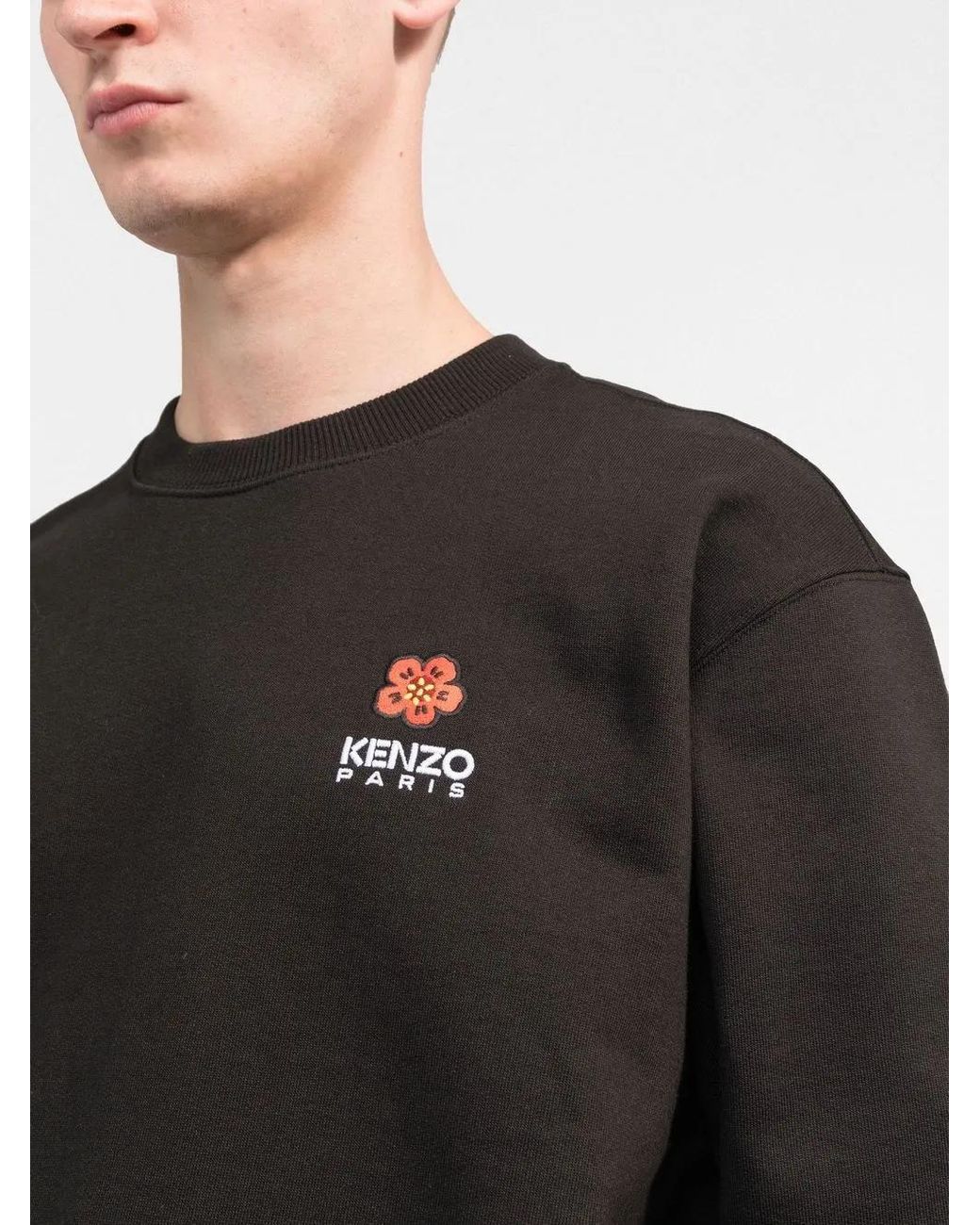 KENZO Black Boke Flower-Embroidered Cotton Sweatshirt for men