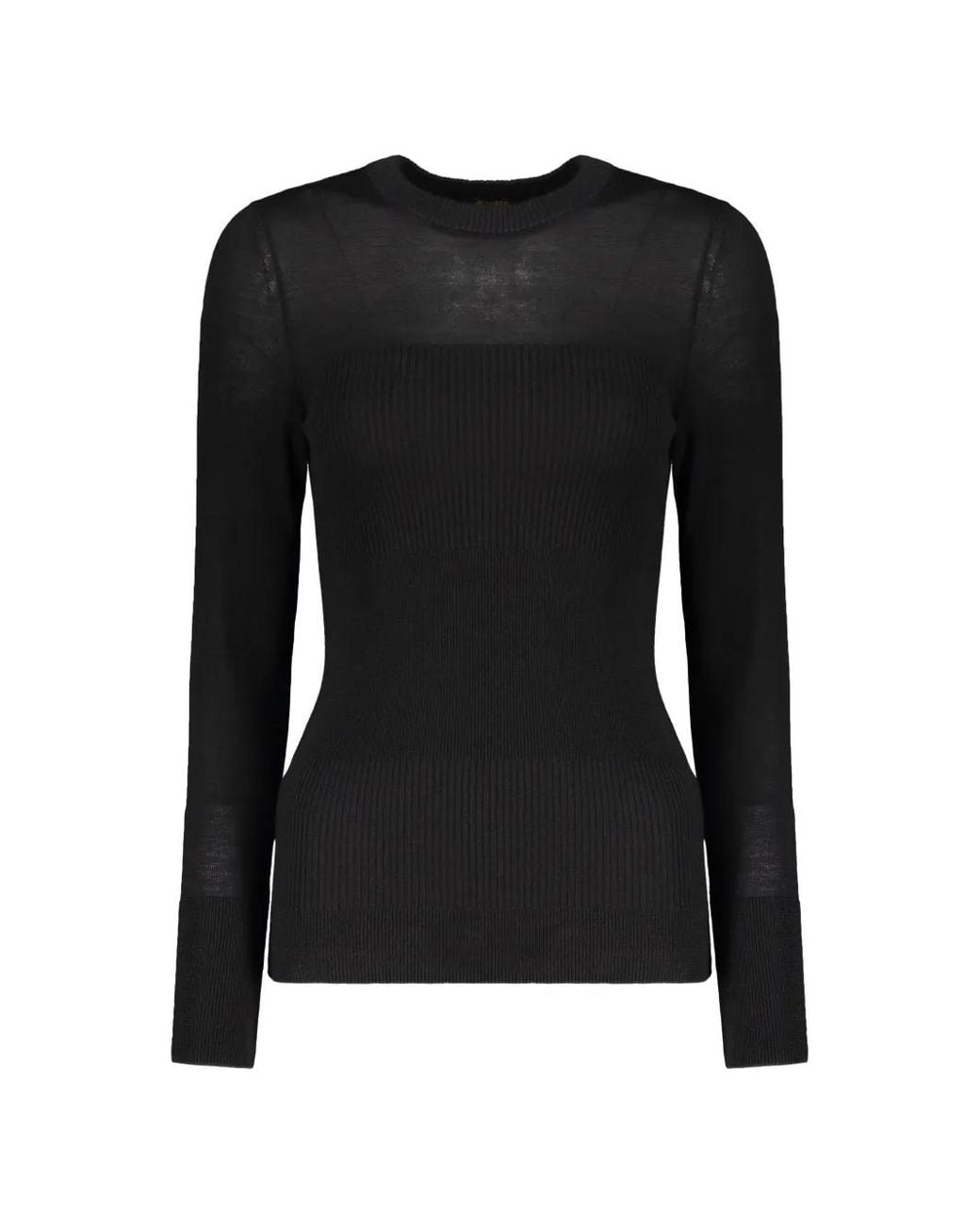 Moorer Black Ribbed-Knit Long-Sleeved T-Shirt