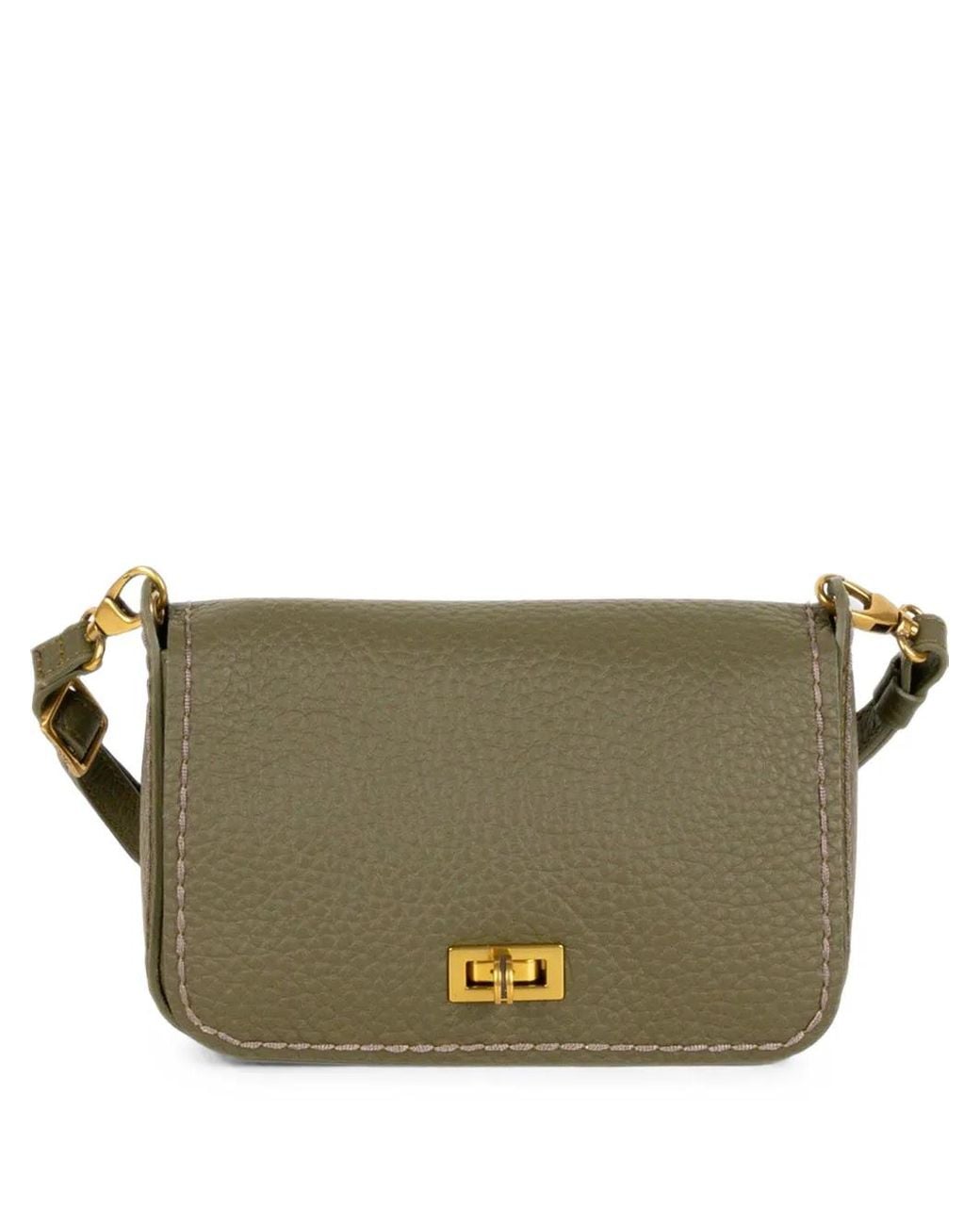 VISONA Gray Grained Leather Shoulder Bag