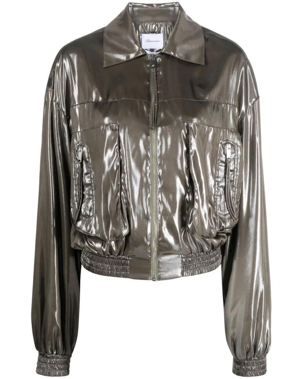 Blumarine Black Pointed-Collar Metallic Bomber Jacket