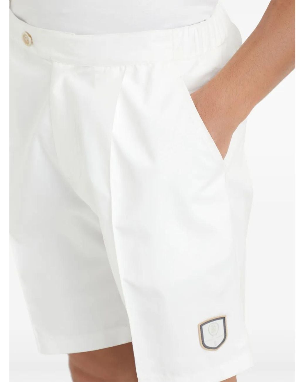 Brunello Cucinelli White Logo Patch Bermuda Shorts for men