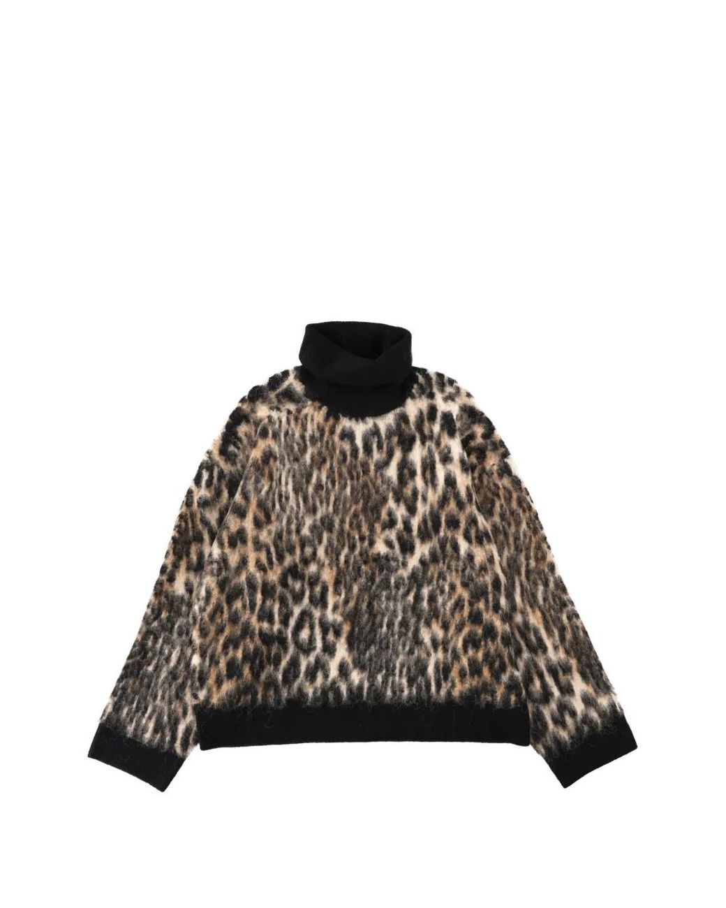 Ganni Black Animal-Print Roll-Neck Sweater