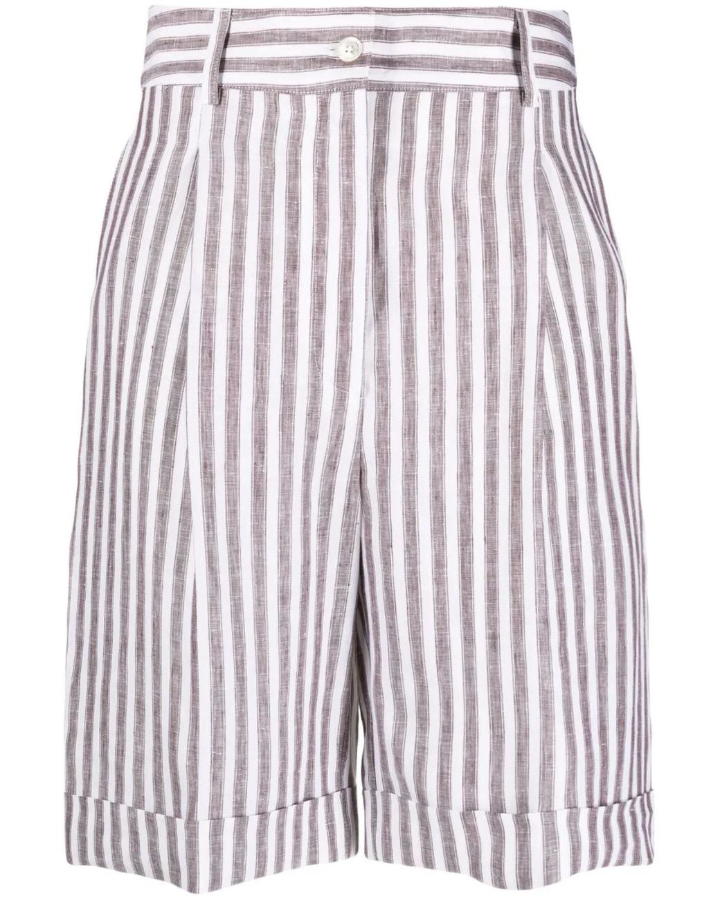 Kiton Red Vertical-Stripe Knee-Length Shorts