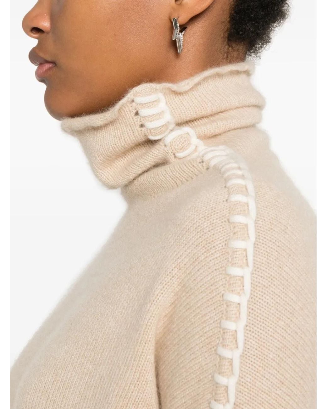 Kujten Natural Roll-Neck Whipstitch Cashmere Sweater