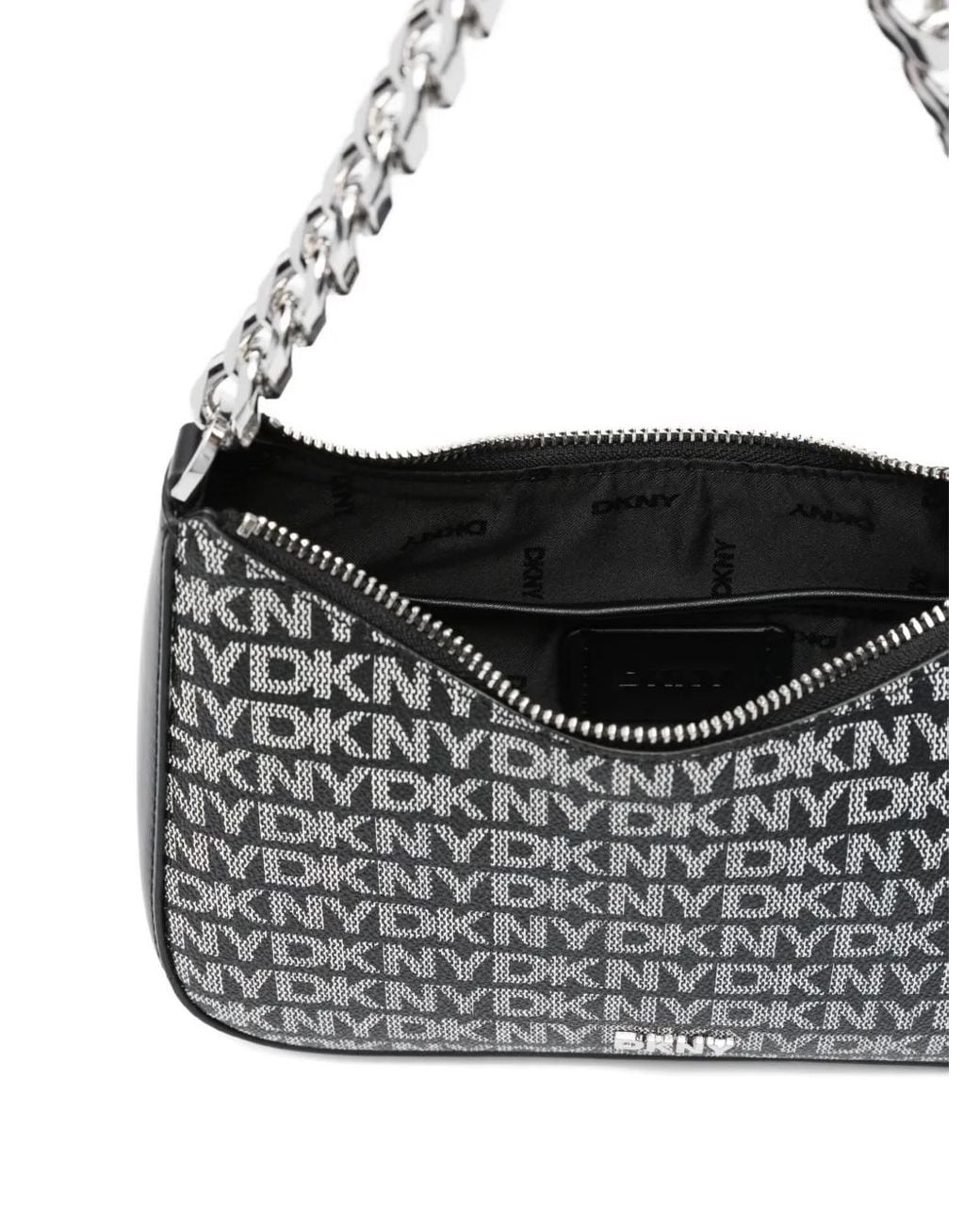 DKNY Gray Small Jenna Logo-Plaque Chain Cross Body Bag