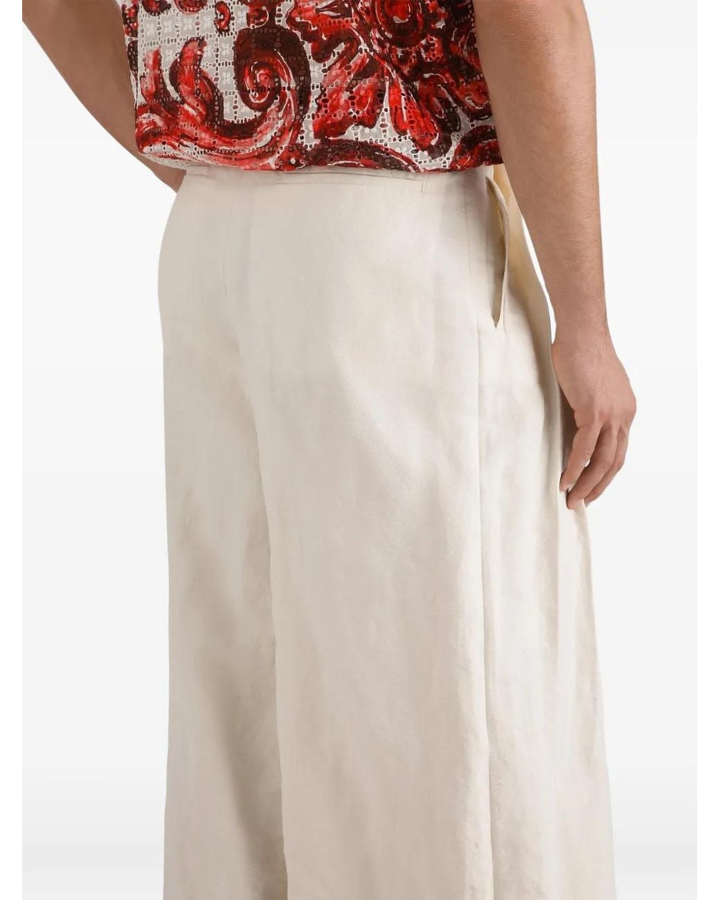 Dolce & Gabbana White Cotton Linen Trousers With Pleats for men