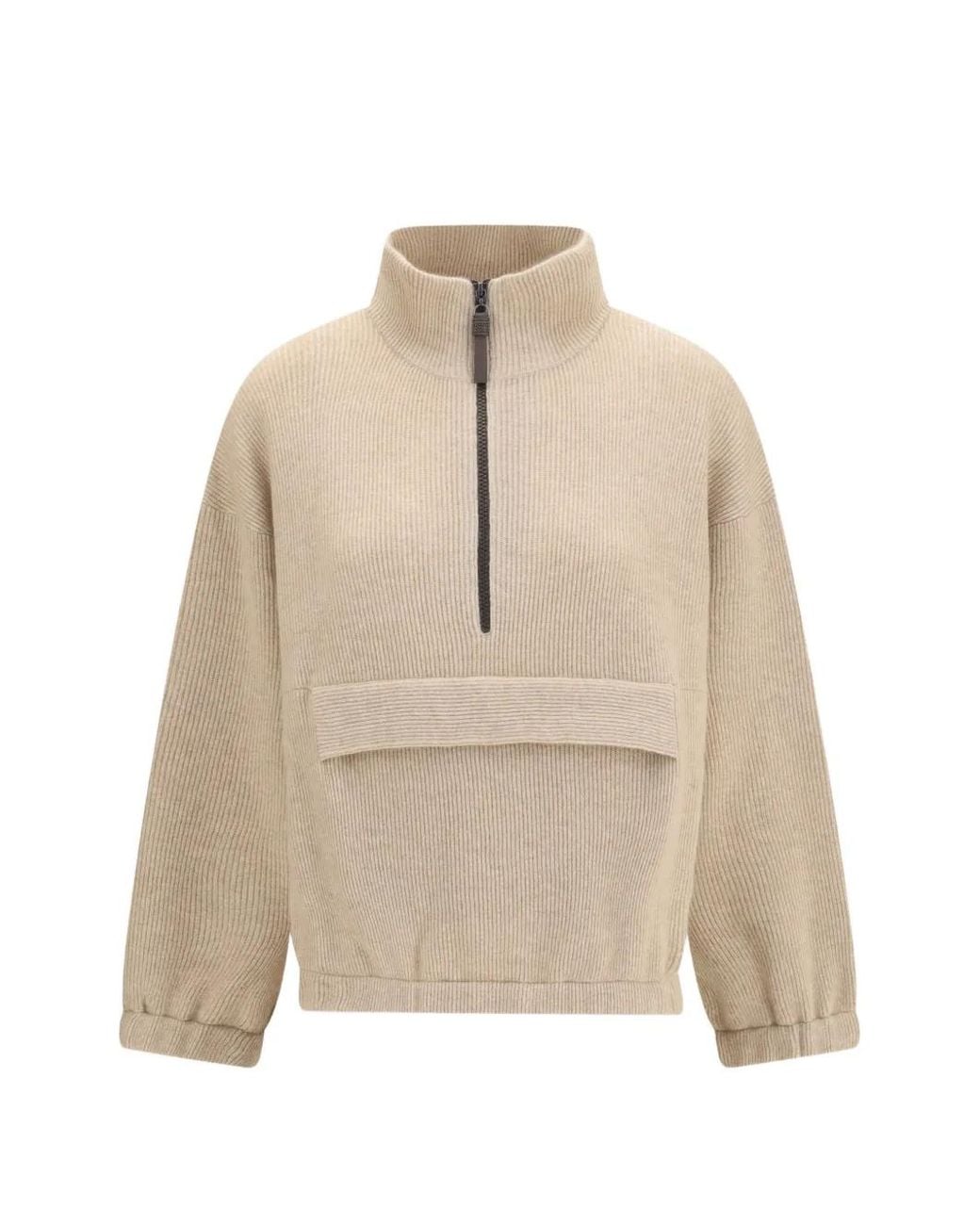Brunello Cucinelli Natural Cashmere Half-Zip Sweater