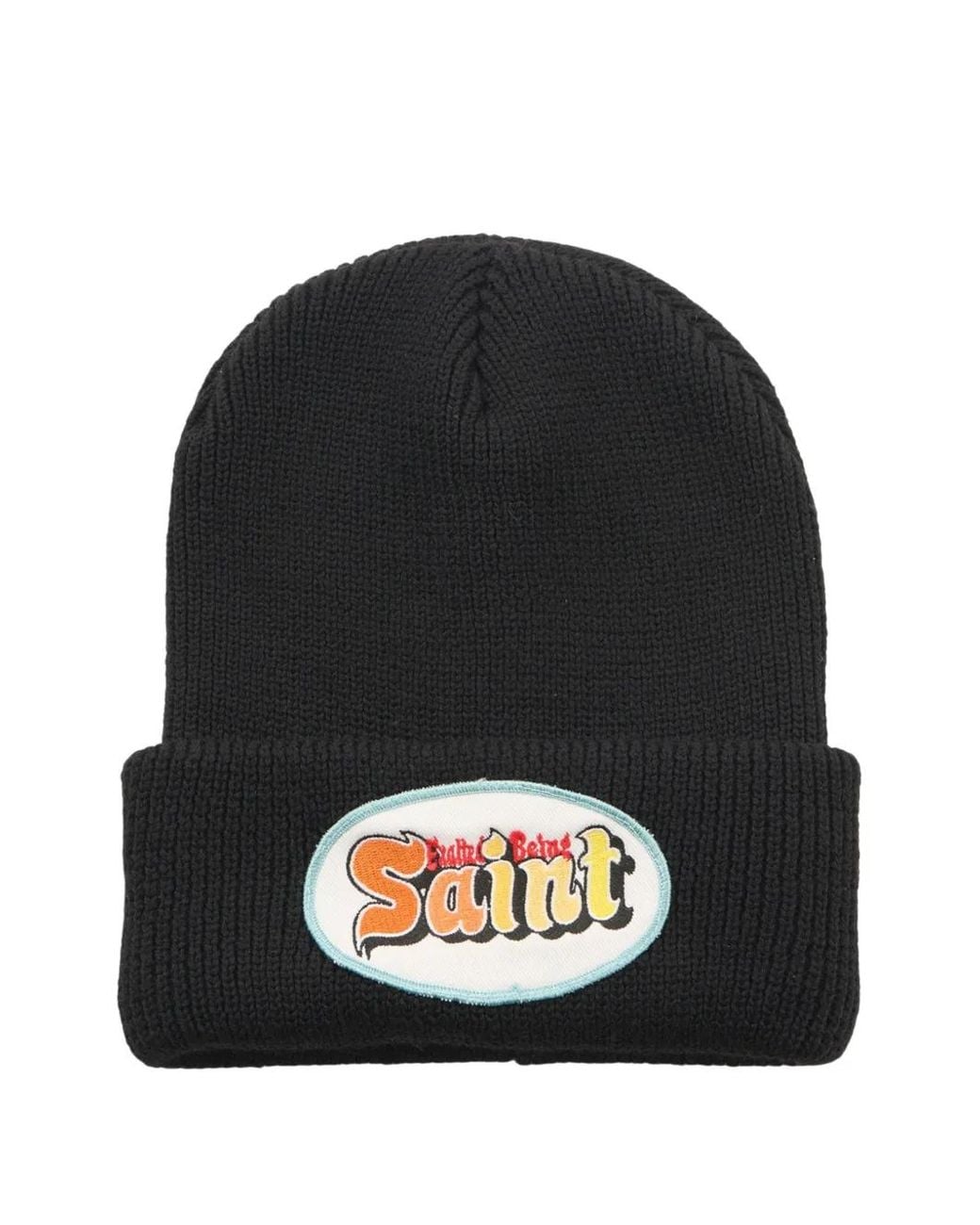 SAINT Mxxxxxx Black Logo-Patch Ribbed-Knit Beanie Hat