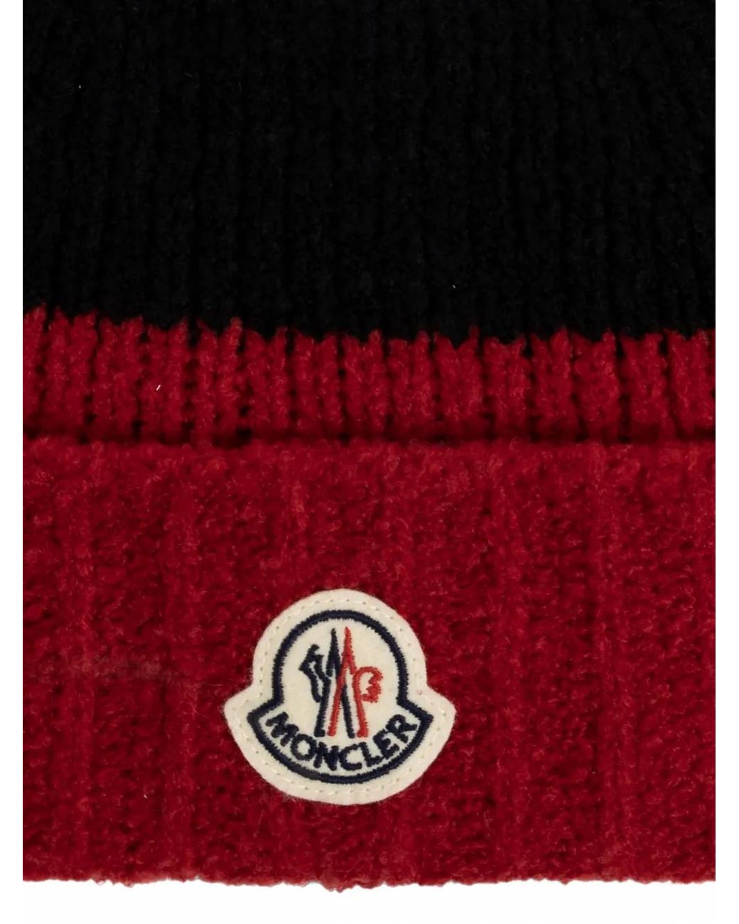 Moncler Red Striped Wool Blend Buckle Knit Beanie Hat for men
