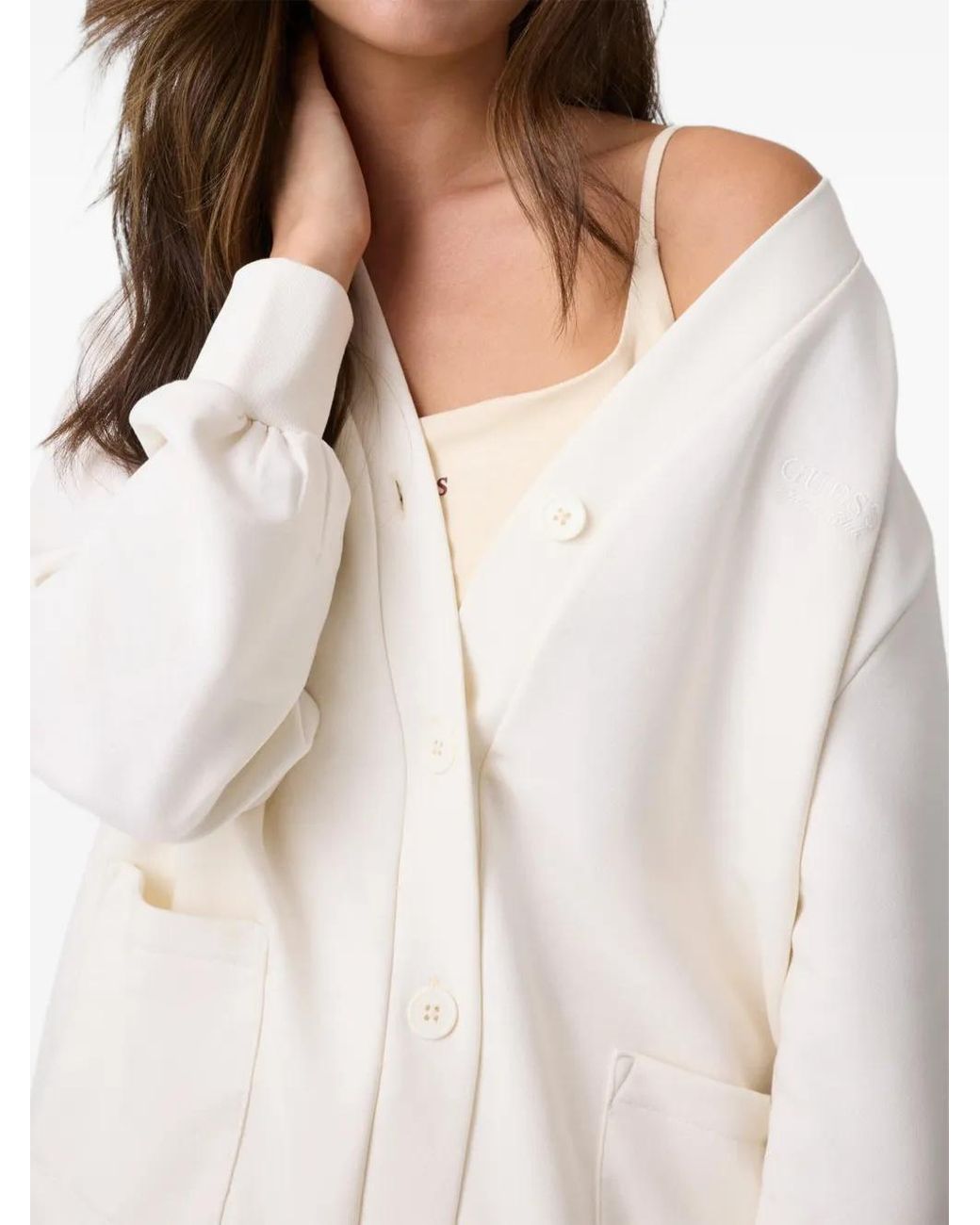 Guess White Logo-Embroidered Cardigan