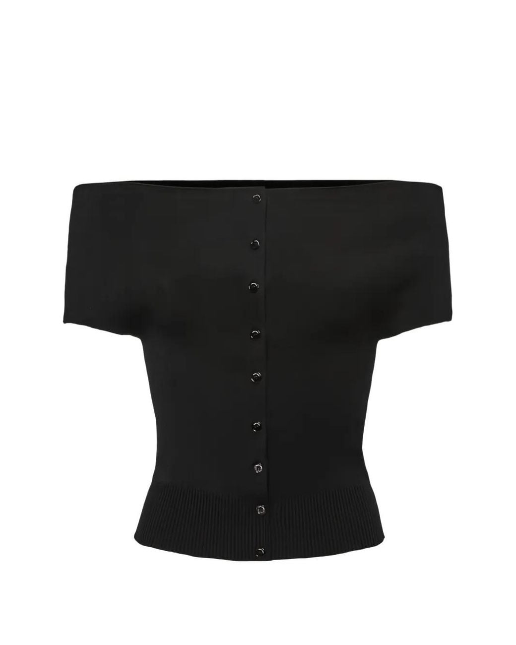 Magda Butrym Black Buttoned Off-Shoulder Top