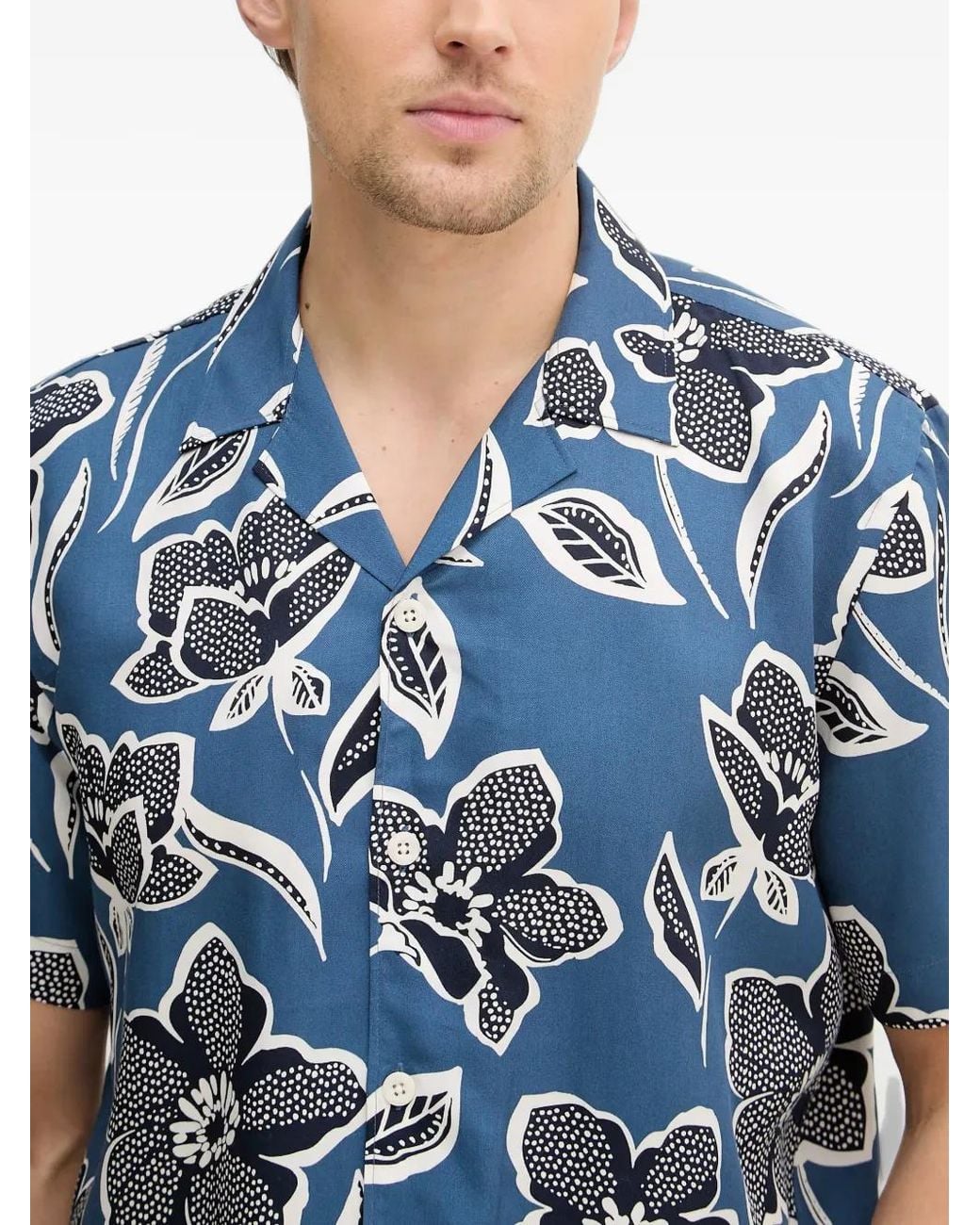 Lindbergh Blue Floral-Print Short-Sleeve Shirt for men