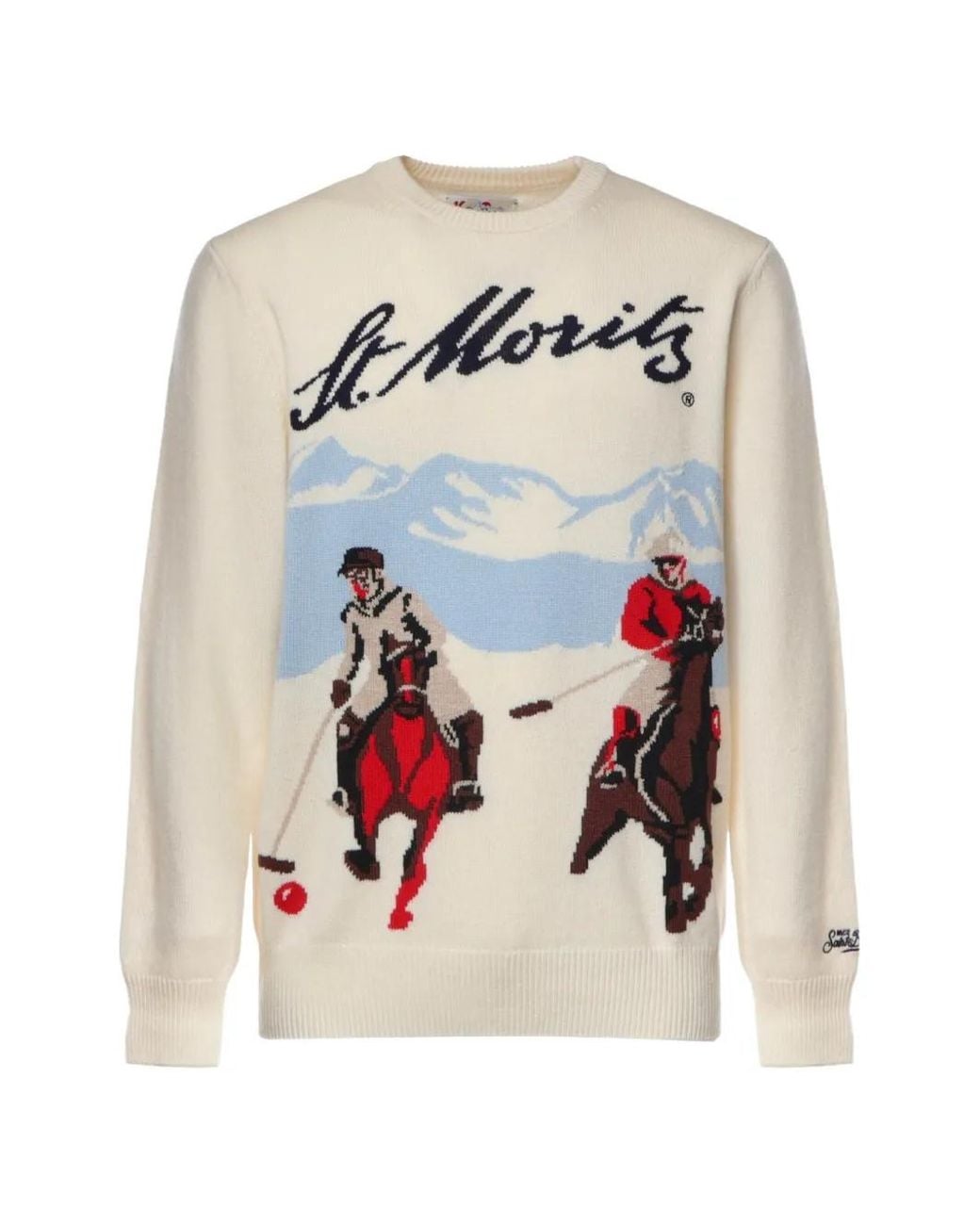 Mc2 Saint Barth White Heron Crewneck Knit With St. Moritz Intarsia for men