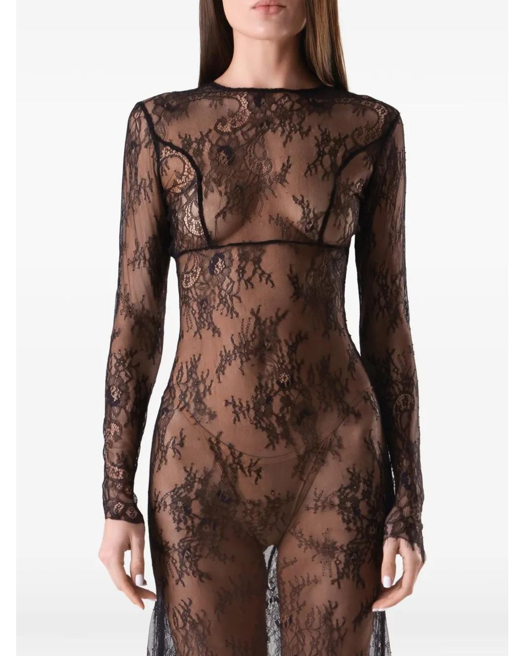 Lika Gray Lace Long-Sleeve Maxi Dress