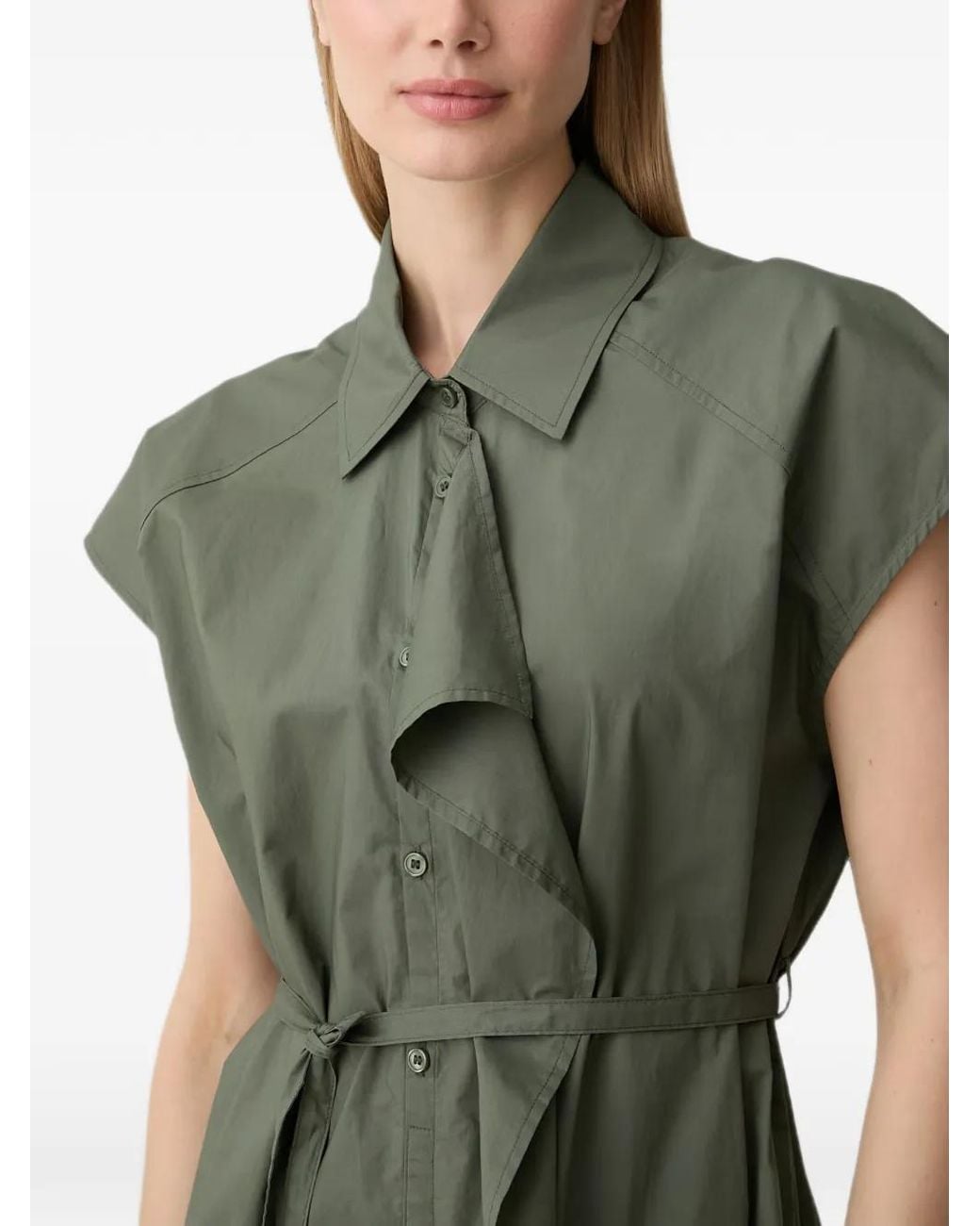 Benetton Green Sleeveless Tie-Belt Midi Shirt Dress