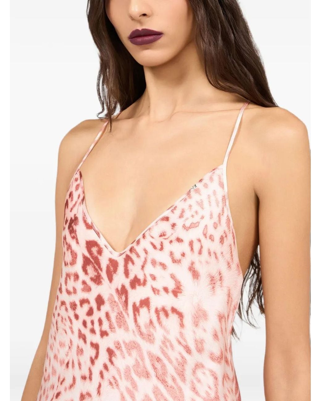 Roberto Cavalli Pink Jaguar-Print Slip Maxi Dress