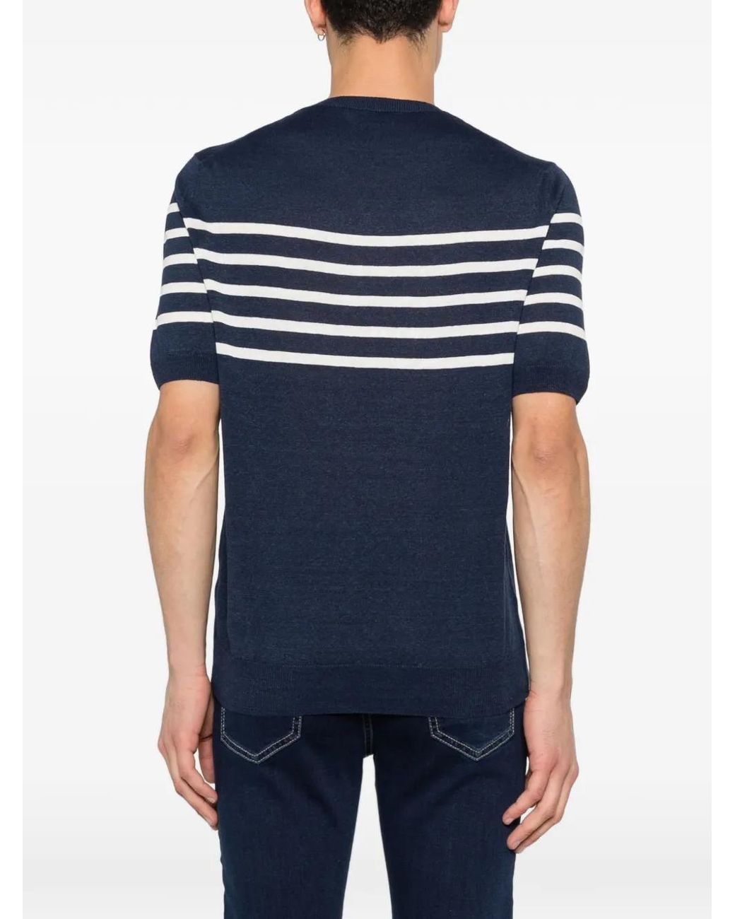 Gran Sasso Blue Striped Short-Sleeve Sweater for men