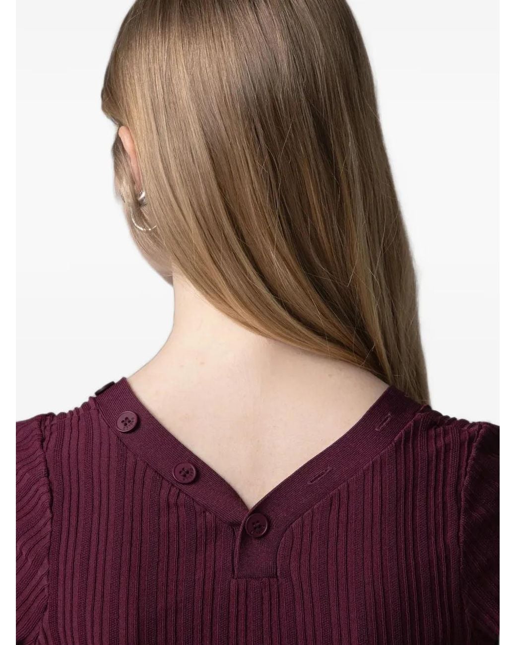 Gaelle Paris Purple Ribbed-Knit Button-Up T-Shirt